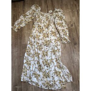 Free People Pastry Cream Floral Combo Maxi LS Dress XS Boho Flowy